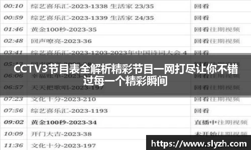CCTV3节目表全解析精彩节目一网打尽让你不错过每一个精彩瞬间